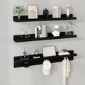 MBYD Floating Shelves for Wall, Nursery Floating Bookshelf for Kids Room, Black Wall Mount Book Shelves with Hooks for Living Room Bedroom Bathroom, 36 Inch Picture Ledge Kitchen Spice Rack Set of 3-Ruum Studio Home