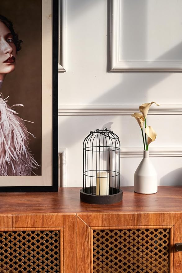 PHOSPHOR Rustic Farmhouse Decor Lantern Set of 2 Modern Farmhouse Decorative Indoor for Kitchen Fireplace Centerpiece Table Dinning Living Room-Ruum Studio Home