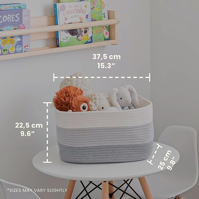 OrganiHaus Woven Storage Baskets for Organizing, Cotton Rope Organizer Bins for Shelves, Closet & Nursery, Dog Toy Basket, Decorative Bins for Toys, Towels & Books - 15x10x9, Grey-Ruum Studio Home