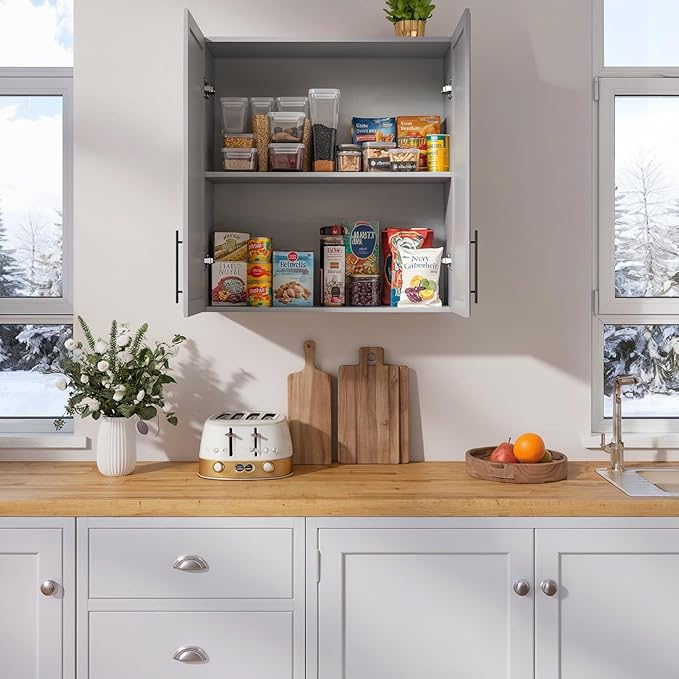 FIMELLO 30" Kitchen Wall Storage Cabinet with Adjustable Shelf, Laundry Cabinet with Doors, Bathroom Storage Cabinet Wall Mount, Storage Cabinet for Bathroom, Kitchen, Laundry Room Cabinet, Grey-Ruum Studio Home