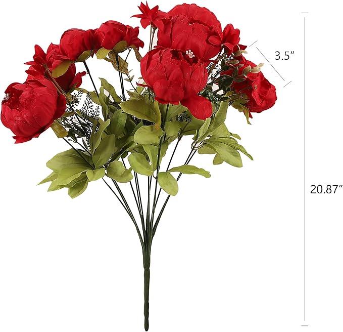 Duovlo Springs Flowers Artificial Silk Peony Bouquets Wedding Home Decoration,Pack of 1 (Spring Red)-Ruum Studio Home
