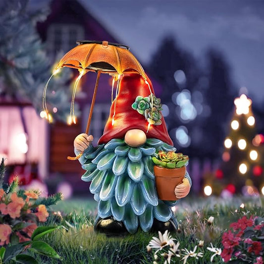Solar Outdoor Statues Gnome Garden Decor, Garden Gnome with Solar LED Umbrella Decorative for Patio, Balcony, Lawn, Yard Ornament - Unique Gardening Gifts for Mom Grandma-Ruum Studio Home