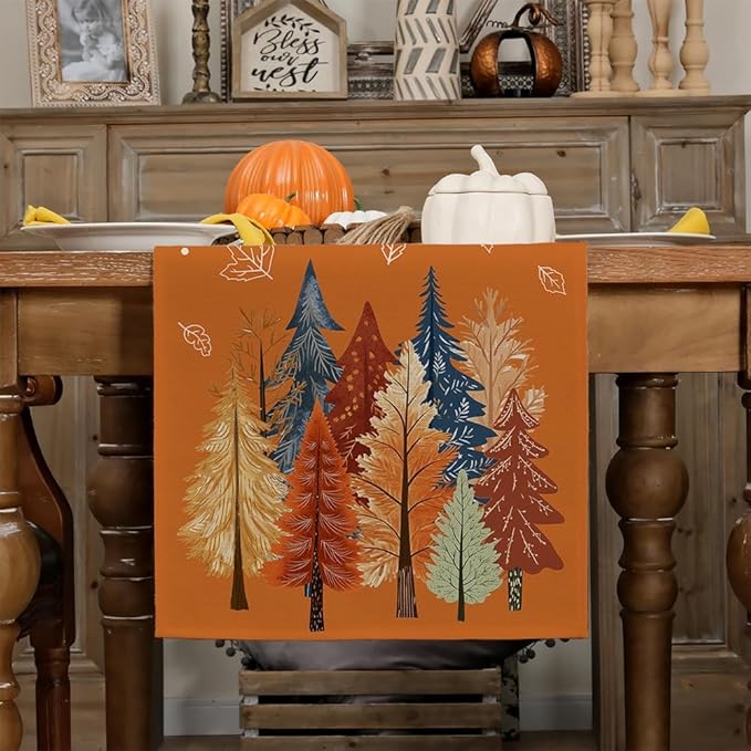 GEEORY Fall Watercolor Trees & Maple Leaves Table Runner 13x90 Inch, Rustic Farmhouse Autumn Thanksgiving Decor for Kitchen, Dining, Indoor/Outdoor Holiday Dinner Party Orange GT158-90-Ruum Studio Home