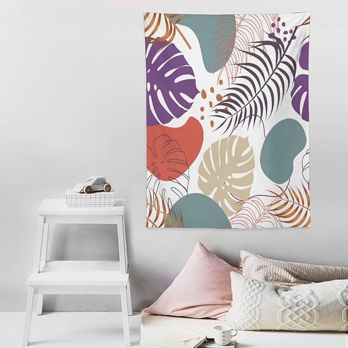 ICMOLYYENLO Tropical Green Leaves Tapestry, Exotic Leaves Beautiful Bedroom Wall Hanging, Floral Poster Blanket for Bedroom Living Room Dormitory Apartment 60x60 Inch-Ruum Studio Home