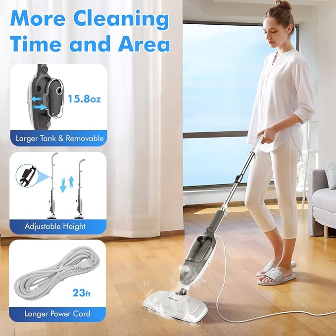 Steam Mop - All-in-one Powerful Handheld Steam Cleaner Detachable Floor Steamer with 11 Accessories, MultiPurpose Steamer for Hardwood Floors, Clothes,Windows,Tiles,Furniture,Carpet, Whole Home Use-Ruum Studio Home