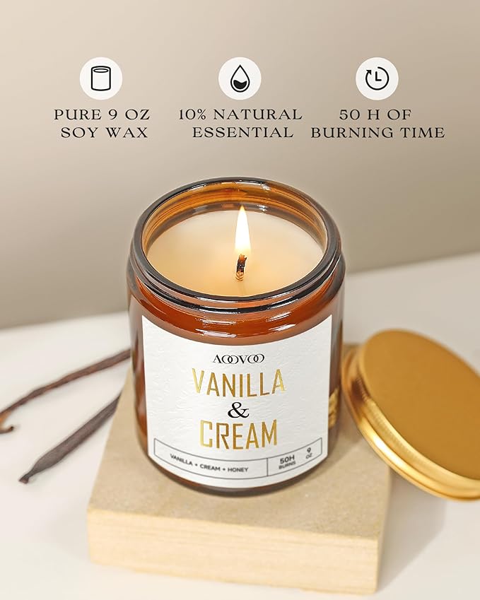 AOOVOO Vanilla Cream Candles - 9 oz Scented Candles, Aromatherapy Candle, Soy Candle for Home Scented-Ruum Studio Home