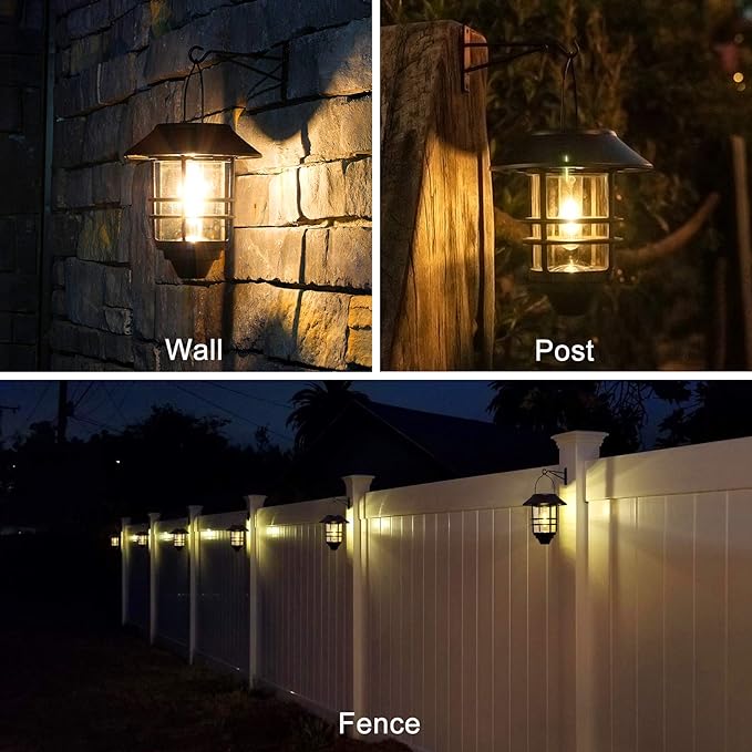 Solar Lantern Outdoor Lights, Hanging Waterproof Lantern Lights with Wall Mount Kit for Garden Porch Fence 2 Pack-Ruum Studio Home