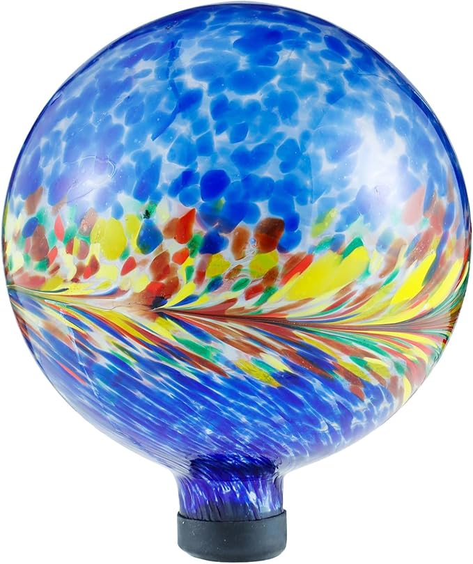VOREEN 10-Inch Glass Gazing Ball, Outdoor Gazing Globe, Reflective Ball Yard Decoration for Homes, Patio, Lawn and Gardens, Gift for Mom Wife Friend, Phoenix Tail Design, Blue-Ruum Studio Home