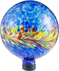 VOREEN 10-Inch Glass Gazing Ball, Outdoor Gazing Globe, Reflective Ball Yard Decoration for Homes, Patio, Lawn and Gardens, Gift for Mom Wife Friend, Phoenix Tail Design, Blue-Ruum Studio Home