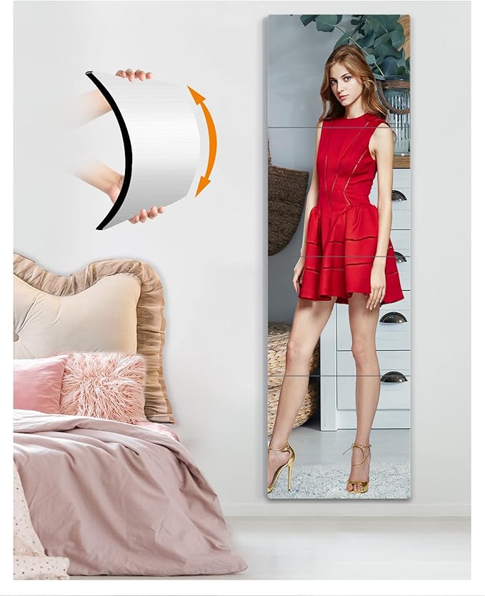 Shatterproof Wall Mirror Full Length for Bedroom, Acrylic Gym Mirrors For Home, Extra Thick: 0.1 inch, 10 x 10 inch x 4 Pcs, Workout Mirrors Safe for Kids, Over The Door, Long Wall Mounted-Ruum Studio Home