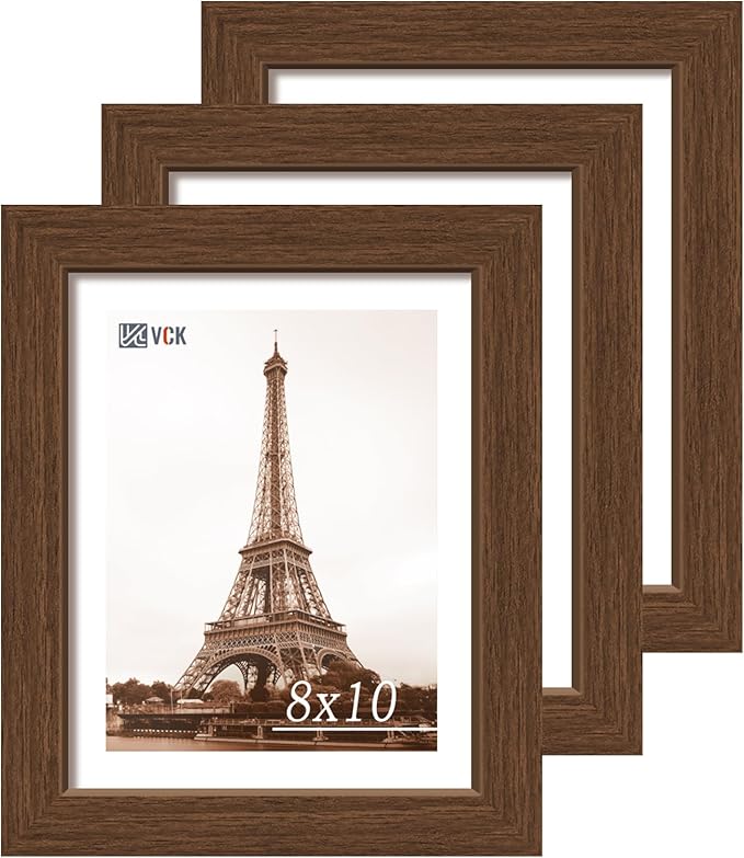 VCK 8x10 Frame Set of 3 - Brown, Wood Picture Frame with Exclusive Wood Grain, Wall Gallery Frame-Ruum Studio Home