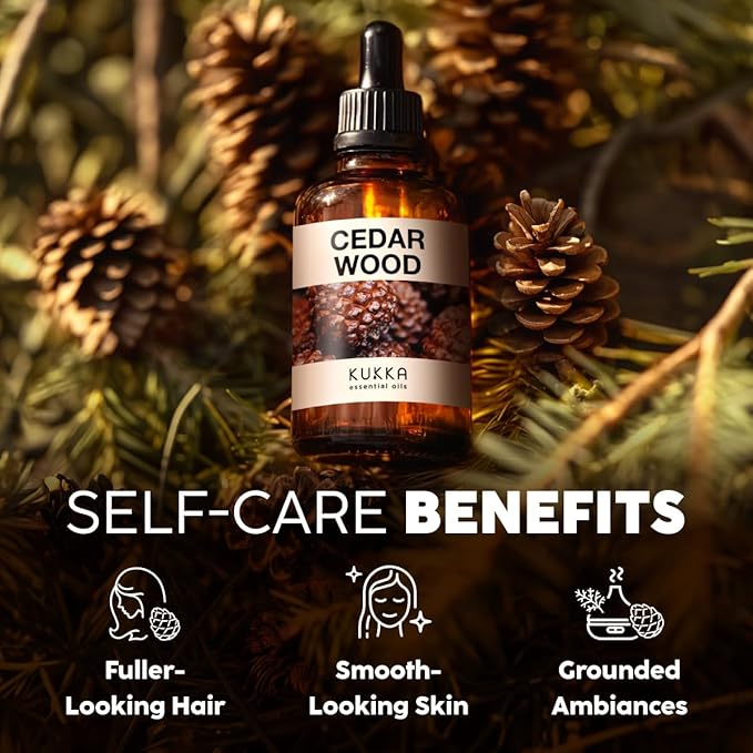 Kukka Cedarwood Essential Oil for Hair Skin & Diffuser - 4 Fl Oz - 100% Natural Cedarwood Oil for Hair Aromatherapy Soap Making Scent-Ruum Studio Home