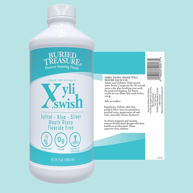Xyli Swish - All Natural Formulated Nano Silver, Xylitol & Aloe Mouthwash - Alcohol and Fluoride Free - Oral Rinse to Fight Bad Breath & Dry Mouth - Peppermint Flavor - 16oz.-Ruum Studio Home