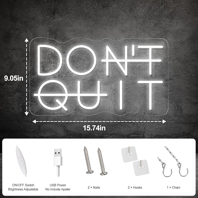 Don't Quit LED Neon Sign for Wall Decor, DO IT Neon Lights Party Decorations, USB Powered Switch Lighting Adjustable for Office, Gym, Man Cave, Gamer Room Decor-Ruum Studio Home