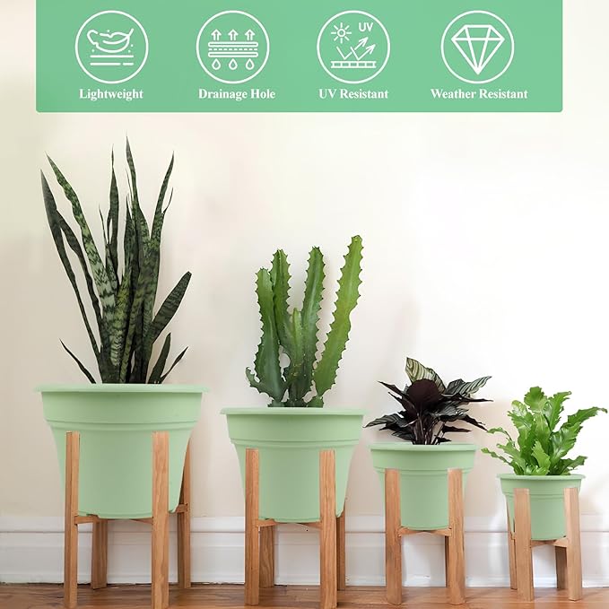 16 inch Plastic-Flower-Pot-for-Indoor-Plants, 4 Pack Large Outdoor Planter Pot with Drainage Holes & Saucers, Resin Decorative Garden Pots Planters-Ruum Studio Home