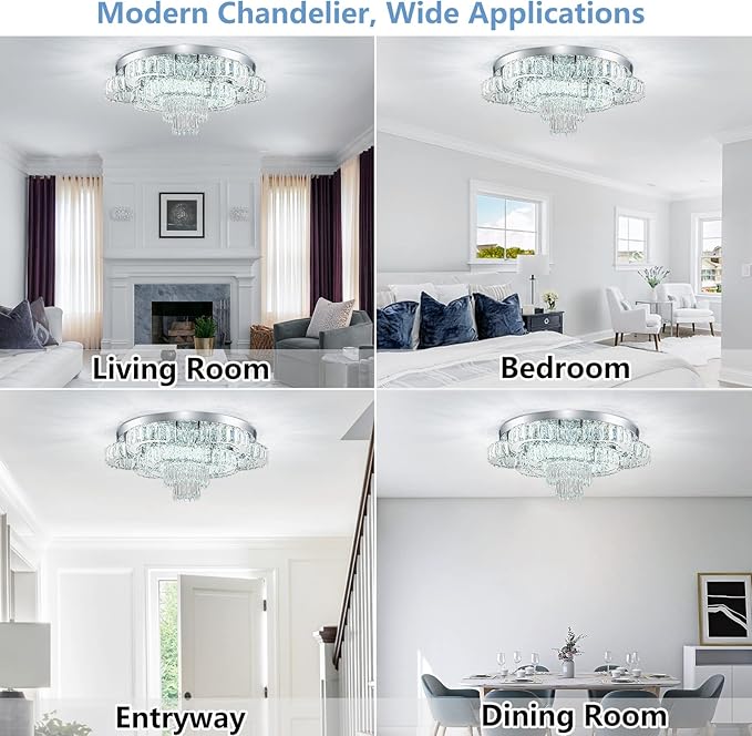 21 Inch Crystal Chandelier LED Flush Mount Ceiling Light Fixtures Luxury Chandeliers for Living Room Bathroom Bedroom Entrance Dining Room(Cool White)-Ruum Studio Home