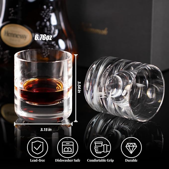 KAMMAK Crystal Whiskey Glasses Set of 2, 6.76oz Old Fashioned Glasses Stemless, Hand Blown White Cocktail Glasses, Engagement Gifts for Couples, Women, Men-Ruum Studio Home