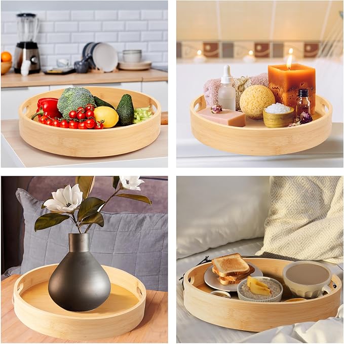 12in Bamboo Lazy Susan Organizer for Countertop and Cabinet with Large and Stable Chassis,Round Rotating Bamboo Tray for Station Organizer,for Kitchen Bathroom Laundry Room (12in)-Ruum Studio Home