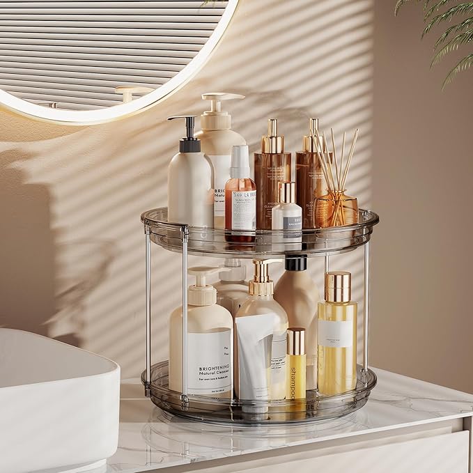 LAMU 2 Tier Lazy Susan Turntable Organizer 9.25'' Rotating Spice Rack Organization for Cabinet, Kitchen, Pantry, Countertop, Bathroom, Vanity, Medicine Cabinet Organizer, Grey-Ruum Studio Home