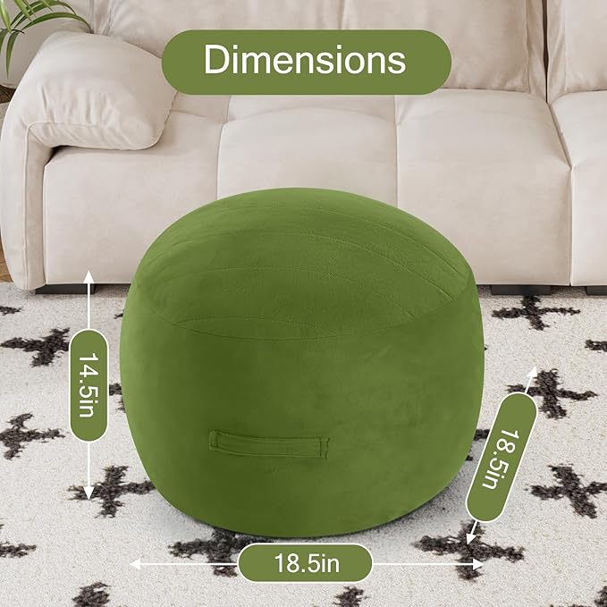 MeMoreCool Round Stuffed Pouf Ottoman Foot Rest, Floor Pouf Foot Stool with Soft Foam Chunk Filling, Small Round Ottoman Footstool Circle Footrest for Living Room, Green-Ruum Studio Home