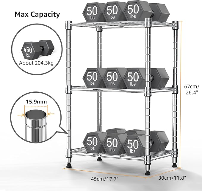 450 lbs Wire Storage Shelving 3-Tier Utility Shelving Unit Steel Organizer Wire Rack for Home,Kitchen,Office,Chrome(11.8" D x 17.7" W x 26.4" H)-Ruum Studio Home