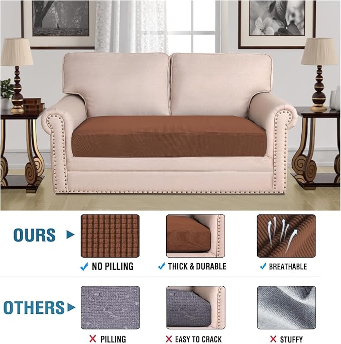 H.VERSAILTEX Super Stretch Individual Seat Cushion Covers Sofa Covers Couch Cushion Covers Slipcover Sets Thick Jacquard Textured Twill Fabric (1 Piece Loveseat Cushion Cover, Caramel)-Ruum Studio Home