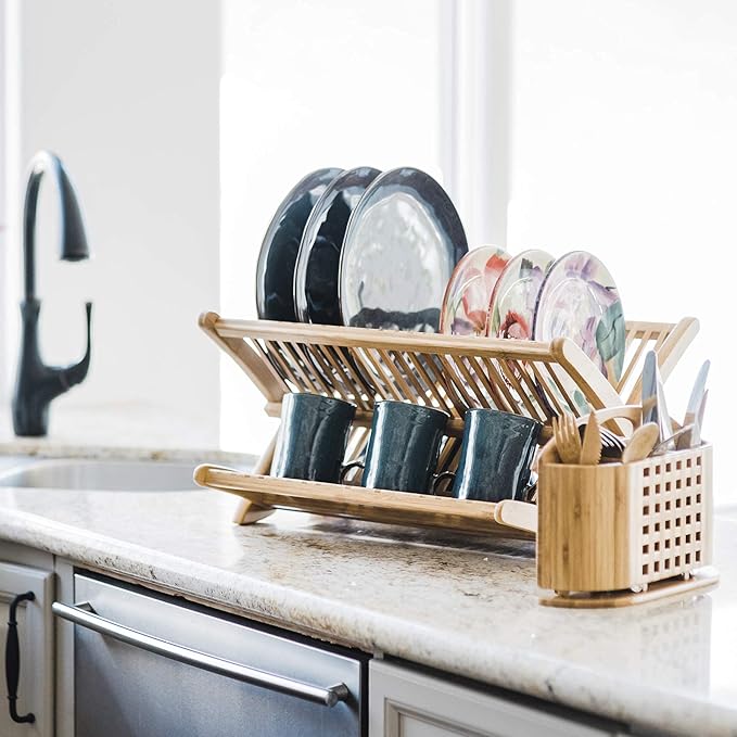 Totally Bamboo Eco Collapsible Dish Drying Rack, Natural Bamboo-Ruum Studio Home