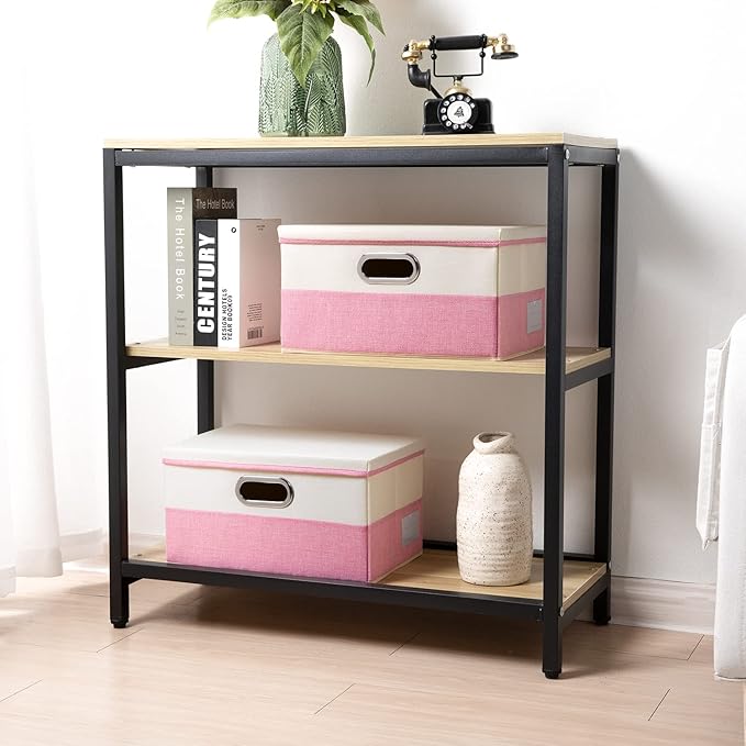 PRANDOM Collapsible Storage Bin with Lid [3-Pack] Fabric Foldable Storage Box Organizer Container Basket Cube with Cover for Home Bedroom Closet Office Nursery Pink&Cream(14.9x9.8x9.8)-Ruum Studio Home