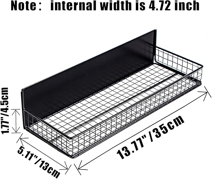 Magnetic Shelf for Fridge Magnetic Basket Organizer Wire Mesh Magnetic Holder Magnet Shelf Accessories for Office Kitchen Classroom Storage, Black-Low, 13.77" x 5.11" x 1.7-Ruum Studio Home