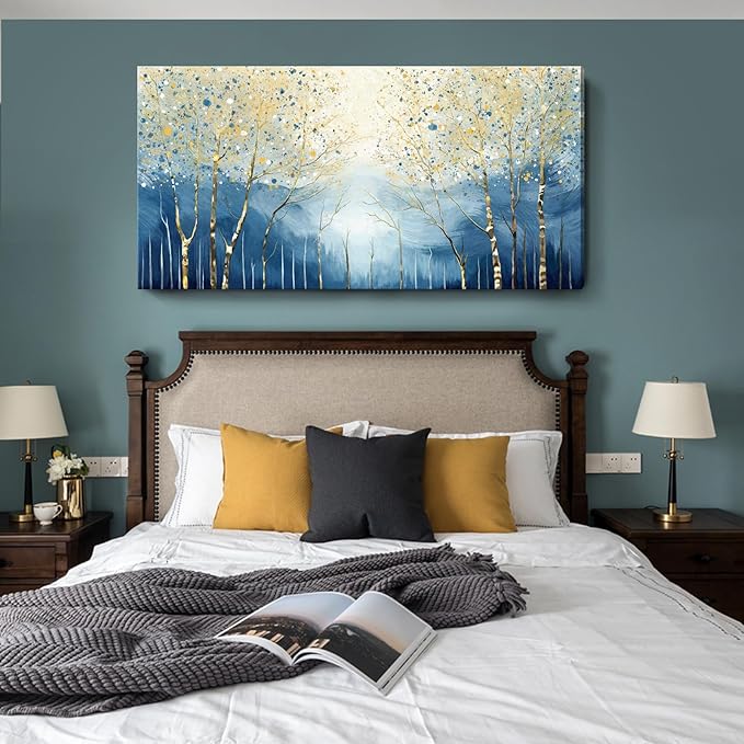 amatop Extra Large Wall Art for Living Room – Modern Forest Landscape Picture Abstract Nature Tree Scenery Canvas Art Prints Blue Wall Decor Oversized Horizontal Birch Artwork Bedroom Office 58x29 Inch-Ruum Studio Home