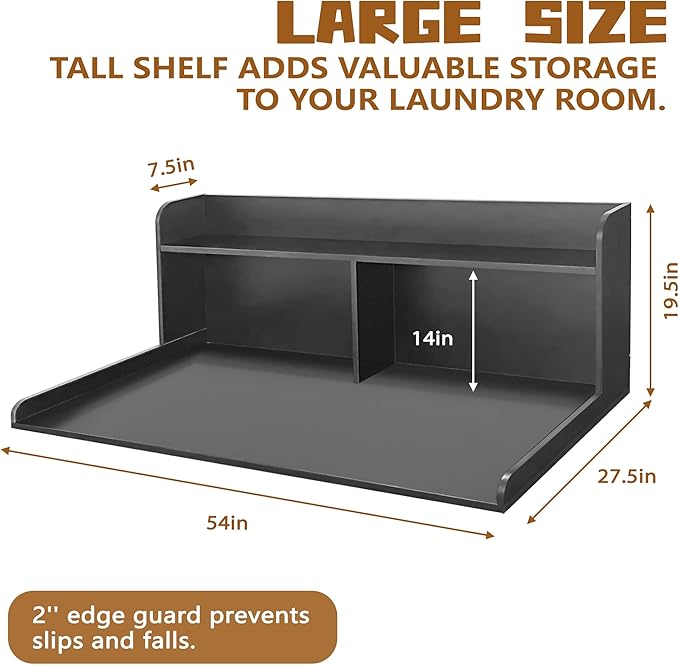 Royxen 2-Tier Washer Dryer Countertop,19.5"H Wood Washer and Dryer Topper with Storage Shelf,Laundry Countertop Over Washer Machine, Universal Fit for Laundry Room Organization (Black, 54"W X 27.5"D)-Ruum Studio Home
