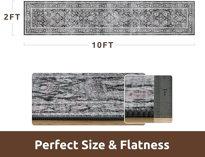 AMOAMI-2X10 Runner Rug-Washable Runners for Hallways-Soft Non Slip Bedside Rugs for Bedroom-Vintage Long Rug for Hallways Entryway Laundry Room Stair Kitchen Bathroom Dark Grey & Black-Ruum Studio Home