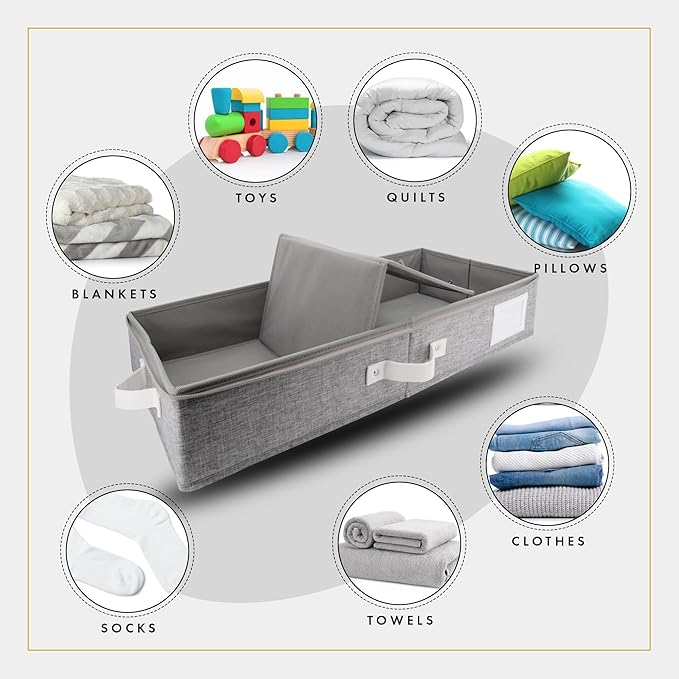 HOMELUX THEORY 2pc Under Bed Storage Containers, Bedroom Under the Bed Drawer Storage Organizer with Bins and Lids, Large Underbed Clothes Storage Box Ideal for Blanket, Fabric, & Shoes (LightGray)-Ruum Studio Home