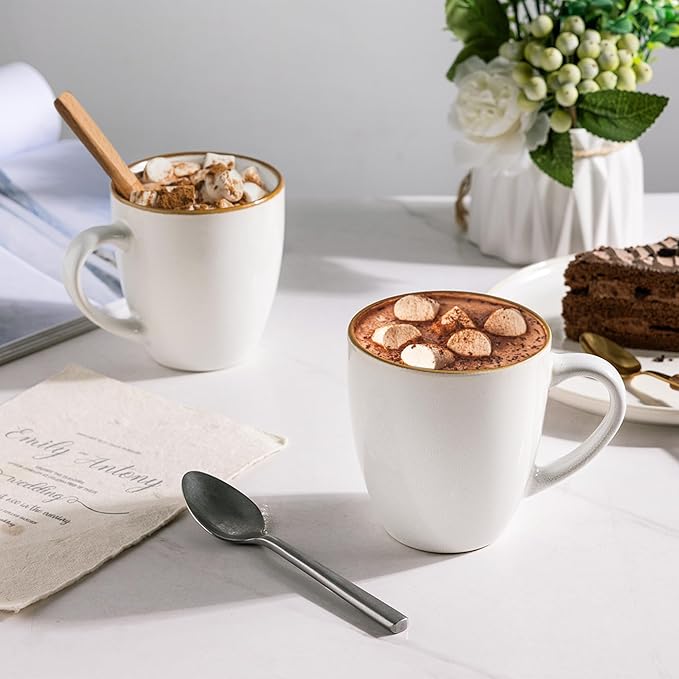 GBHOME Ceramic Coffee Mugs Set of 6, 12oz Stoneware Coffee Mugs Set For Dad Mom Women MEN, Light Weight Ceramic Coffee Cups for Latte/Tea/Beer/Hot Cocoa, Dishwasher & Microwave Safe-Pearl White-Ruum Studio Home