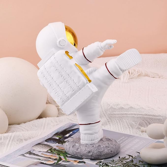 Astronaut Figurine,Astronaut Decor,Kung Fu Astronaut Figure Sculpture Spaceman Décor,Sculptures Home Décor,White Gold Shelf Decoration,Table Decor,Cute Mini Space Figure Ornament Decorative Astronaut-Ruum Studio Home