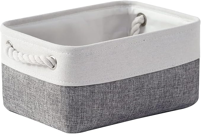 TheWarmHome Organization and Storage Basket for Shelves - 12x8x5.2 inch 1 Pack Fabric Storage Cubes, Collapsible Storage Bins for Closet Organizer Gift Cloth Toy (White & Grey)-Ruum Studio Home