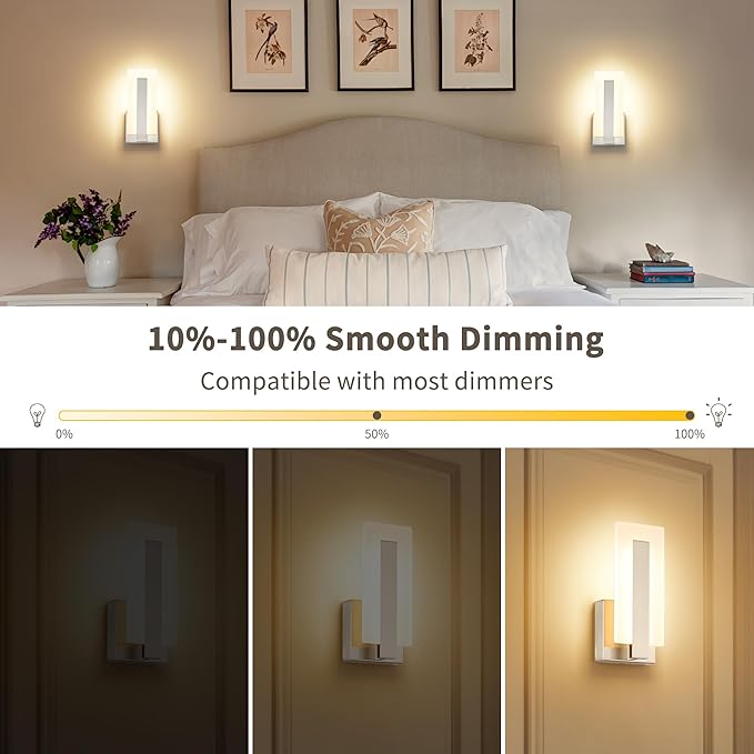 Joosenhouse LED Wall Sconce Set of 2, Hardwired Dimmable Wall Mounted Lights, Indoor Wall Lights for Hallway, Bedroom, Study, Living Room, 9.76 Inch Brushed Nickel Wall Sconce Lighting-Ruum Studio Home