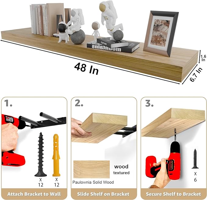IAE Floating Wall Shelves 55 inch,Bathroom Shelves Wall Mounted,Invisible Shelves Floating Kitchen Shelves,Wooden Wall Shelves with Brackets for Living Room Wall Mounted,Easy Install,Set of 2,Natural-Ruum Studio Home