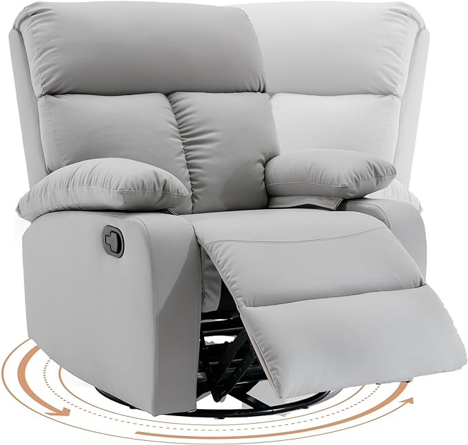 Swivel Rocker Recliner, Rocking Recliner Chair, Small Rocker Recliners for Small Spaces, Living Room, Bedroom, Nursery, RV, Light Grey-Ruum Studio Home