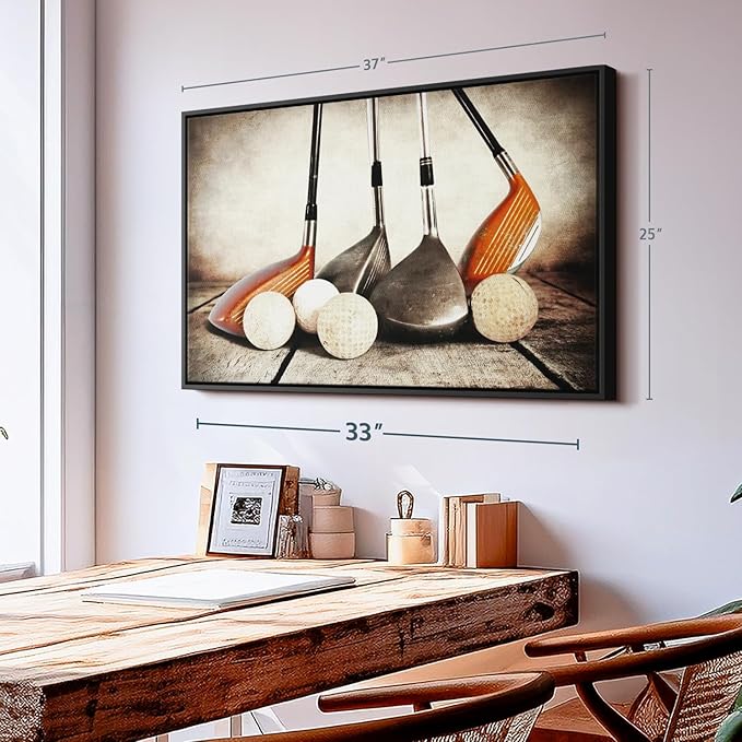 Elephant Stock Golf Sets Wall Art - Horizontal Framed Canvas - 1-Piece Mancave Wall Decor - Photography Sports Canvas Print - Yellow and Brown Decor for Wall - 37" X 25"-Ruum Studio Home