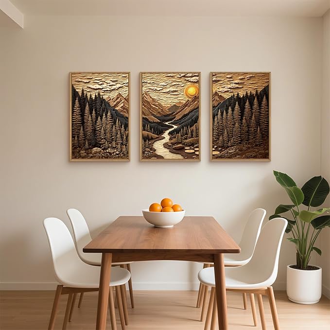 HPINUB Abstract Landscape Mountain Canvas Wall Art Set, Vibrant Sun Forest Pine Tree Wall Decor, Wilderness Nature River Artwork Rustic Scenery Art Print for Living Room,Bedroom,Office-16 x24 x3-Ruum Studio Home