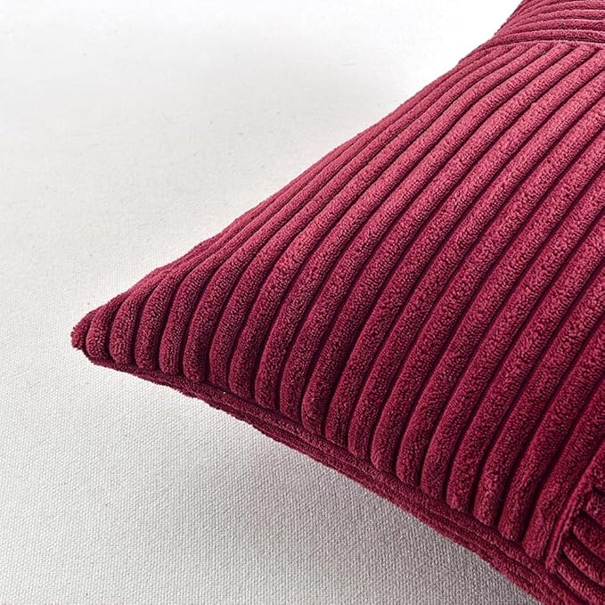 Fancy Homi 2 Packs Burgundy Long Lumbar Decorative Throw Pillow Covers 12x24 Inch for Couch Bed Sofa, Rustic Farmhouse Boho Home Decor, Soft Striped Corduroy Rectangle Accent Cushion Case 30x60 cm-Ruum Studio Home