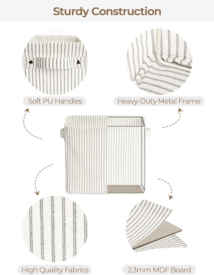 StorageWorks Narrow Storage Bins, Small Basket for Closet and Shelves, Rectangular Fabric Organizer with Handles, Toilet Paper Storage, Gray and White Stripes, 2-Pack-Ruum Studio Home