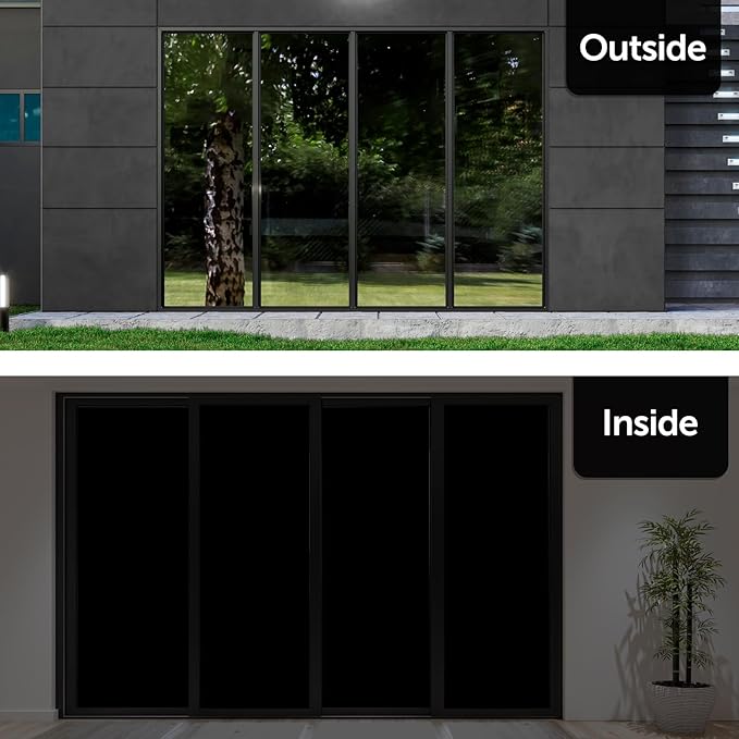 HIDBEA Mirror Blackout Window Film,100% Light Blocking Room Darkening Window Privacy Film,Mirror Glass Window Film Heat Control,Removable Window Cover Tint for Day Sleep(Mirror Black,29.5in x 6.5ft)-Ruum Studio Home