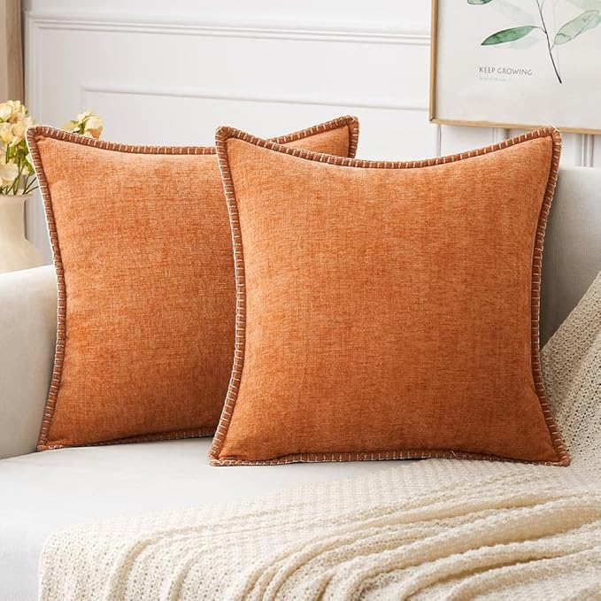 MIULEE Pack of 2 Fall Couch Throw Pillow Covers 20x20 Inch Orange Farmhouse Decorative Pillow Covers with Stitched Edge Soft Chenille Solid Dyed Pillow Covers for Sofa Bed Living Room-Ruum Studio Home