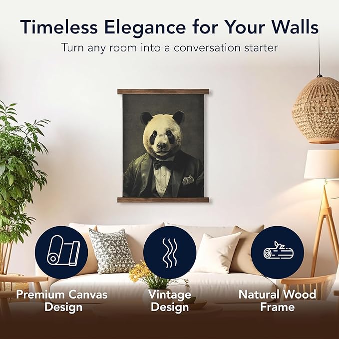 American Art Decor Hanging Linen Dapper Suit Panda Tapestry Vintage Animal Wall Art Hanging-Ruum Studio Home