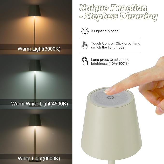HASUN 2 Pack Cordless Table Lamp, Portable LED Desk Lamp, 5200mAh Battery Operated Lights, 3 Color Stepless Dimming Up, Night Light for Bedroom/Date/Bars/Cafe/Camping (Cream 2Pack)-Ruum Studio Home