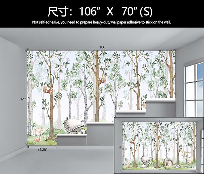 WFBHUA-Kids Wallpaper Watercolor Forest Cartoon Animals Wall Murals Suitable for Nursery Boys Girls Bedroom Room (Not Peel and Stick)-Ruum Studio Home