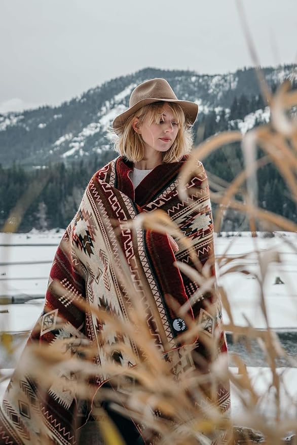 Inca Aztec Throw, Queen, King Blanket | Southwest Indian Navajo Boho Style | Native Cover for Camping, Bedding, Couch, Vanlife | Faux Alpaca, Lightweight, Hypoallergenic (Vinincunca Maroon, King)-Ruum Studio Home