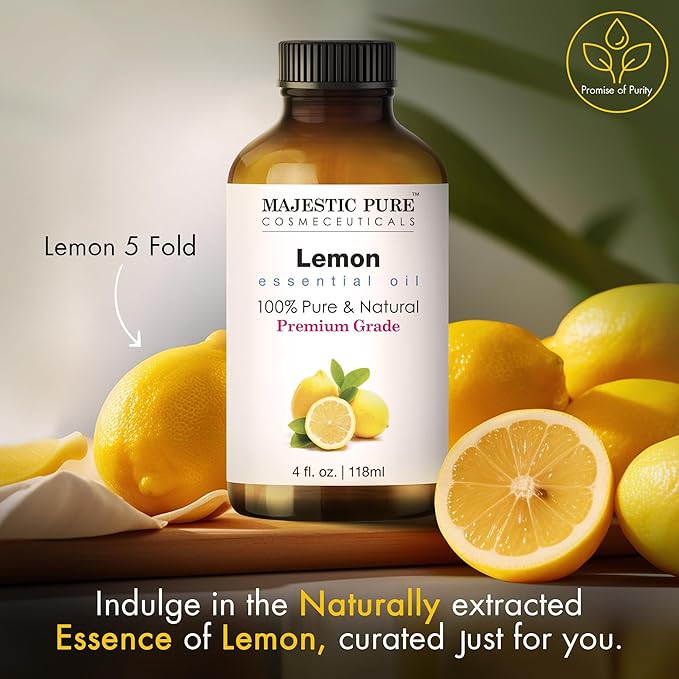 Majestic Pure Lemon Essential Oil with Glass Dropper - Huge 4 Fl Oz - 100% Pure and Natural Lemon Oil - Premium Grade Essential Oils for Diffuser, Aromatherapy, Soap and Candle Making-Ruum Studio Home